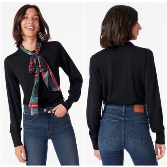 NWT J. Crew Merino Mockneck Sweater Tartan Scarf Size Medium - Picture 2 of 9
